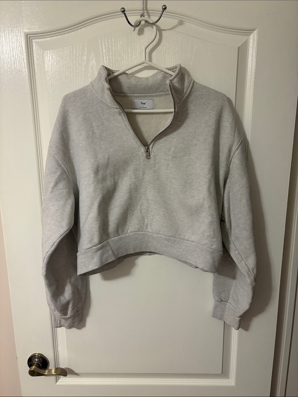 TNA Light Gray Cropped Quarter-Zip Sweatshirt